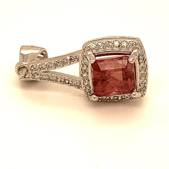 Red Tourmaline 1.90ct White Gold Silver Pendant - Picture 4 of 6